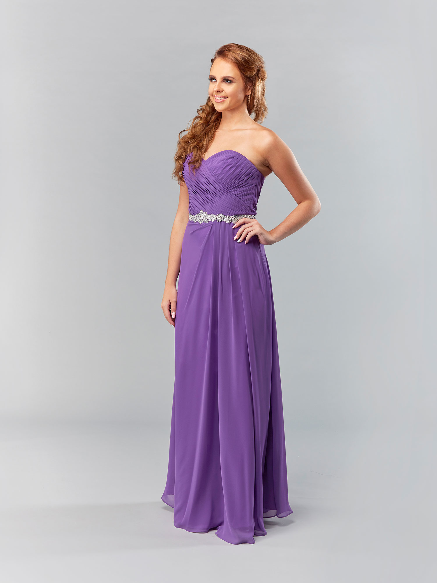 Bm002 Cadbury Purple Strapless Chiffon Bridesmaid Dress British 8949